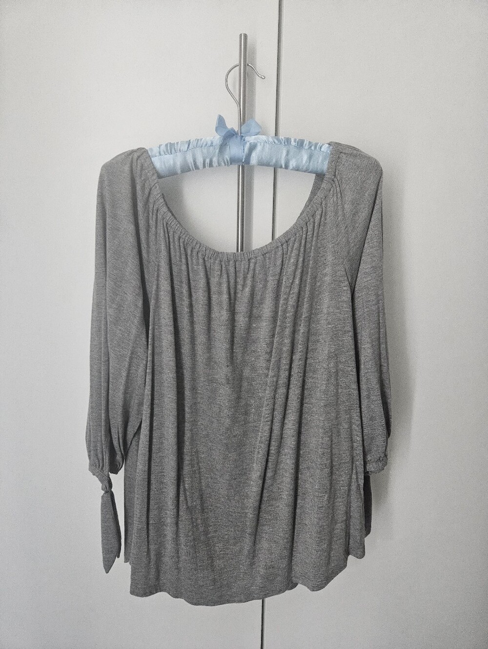 Women's Gray Off-Shoulder Peasant Top
